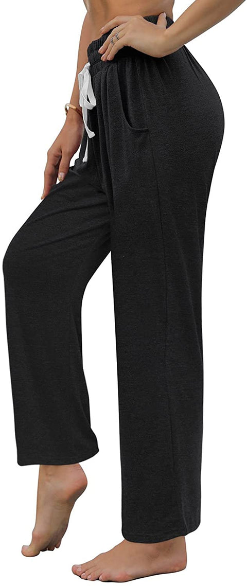 Womens Yoga Pants Comfy Wide Leg Drawstring Loose Straight Lounge Running Workout Pants with Pockets