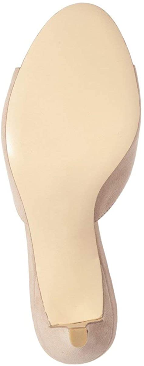 Women Comfort Low Heel Mules Peep Toe Suede Sandals Slip On Dress Pump Shoe 6CM Beige Size 9