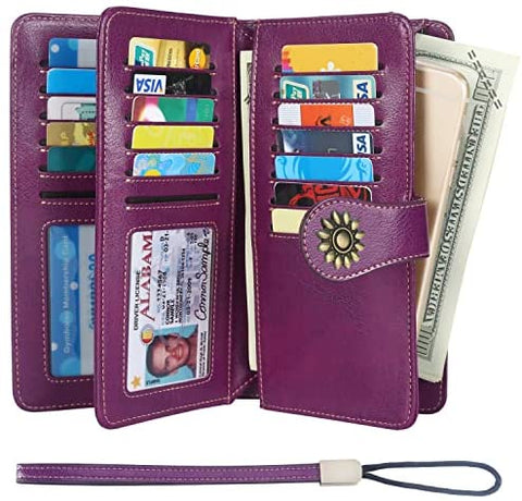 Lavemi Womens Large Capacity RFID Blocking Leather Wristlet Clutch Wallets Card Holder