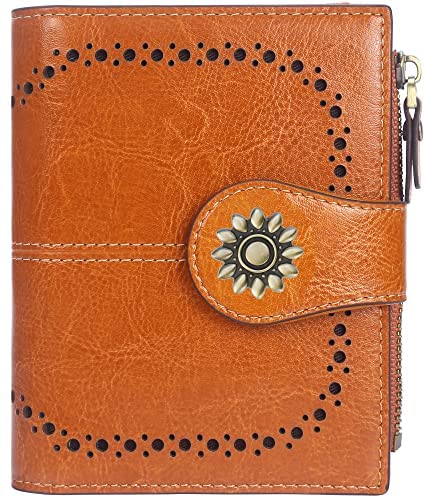 Lavemi Womens Leather Wallet RFID Blocking Small Bifold Compact Credit Card Case Purse for Women with ID Window Zipper Pocket