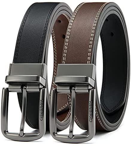 Reversible Belts for Men, CHAOREN Leather Jeans Belt 1 3/8" Black & Brown, Adjustable Trim to Fit