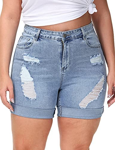 Plus Size Denim Shorts Women High Waisted Stretch Summer Jean Shorts