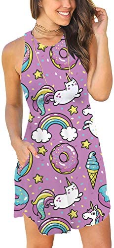 Unicorn Dress for Women T Shirt Sundress Swimsuit Cover Ups with Pockets
