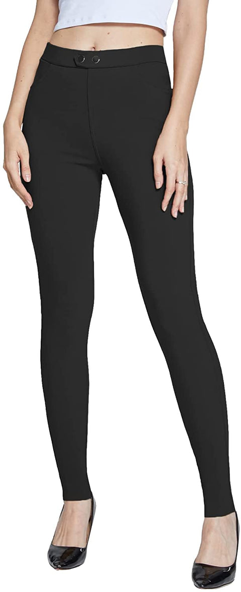 Women's Dress Pants Skinny Stretch Pull On Jeggings Pants with Pockets Black Size X-Large