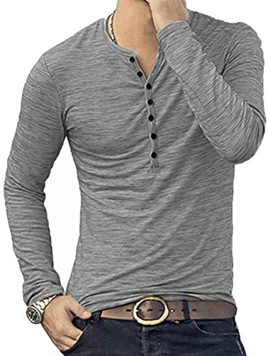 Mens Casual Slim Fit Basic Henley Short/Long Sleeve Fashion T-Shirt