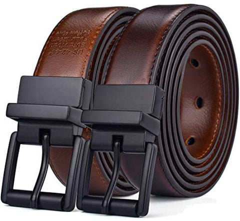 Beltox Men’s Belt Dress Casual Reversible Leather 1.1” w Roller Buckle Rotated