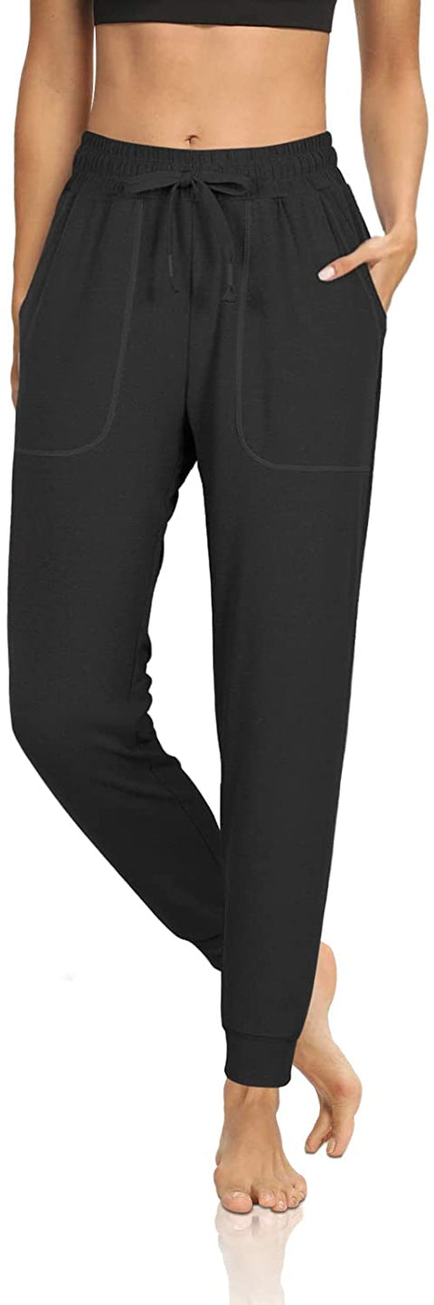 Fleece Joggers for Women Drawstring Yoga Pants with Pockets for Women Stretchy Sweatpants Workout Lounge Pants Black Medium
