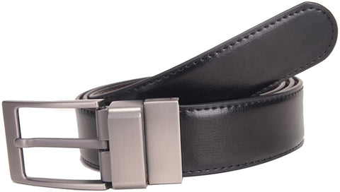 Beltox Fine Men's Dress Belt Leather Reversible 1.25" Wide Rotated Buckle Gift Box (28-30, Silver Rotated Buckle)