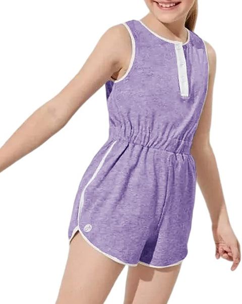 Girls Kids Casual Sleeveless Shorts Jumpsuit Crewneck Henley Solid Loose Fit Cute One Piece Rompers Outfits