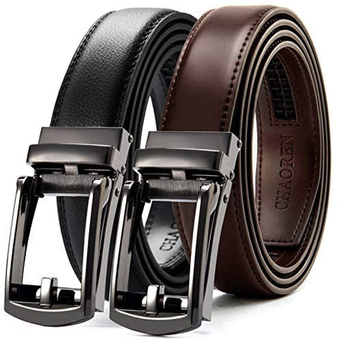 Click Belts for Men Comfort 2 Packs 1 1/4", CHAOREN Ratchet Dress Belt with Adjustable Slide Buckle, Trim to Fit in Gift Set