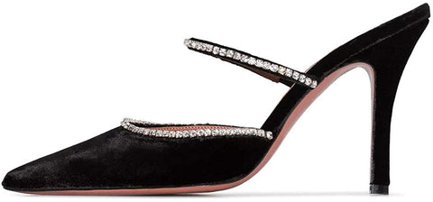 FSJ Women Sexy Rhinestone Slide Mules Pumps Pointed Strappy High Heels Sandals for Party Evening Shoes
