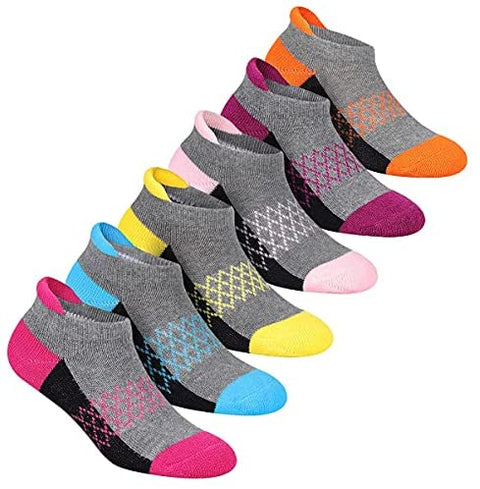 Girls Socks 6-Pack Ankle Athletic Socks For Children Cushioned Sole Low Cut Casual Socks For Little Big Kids
