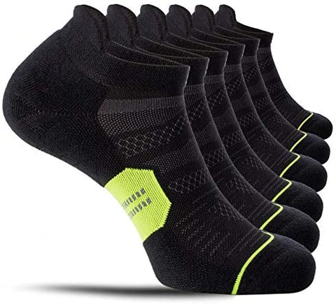 CelerSport 6 Pack Men's Running Ankle Socks with Cushion, Low Cut Athletic Tab Socks