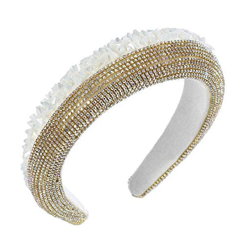 AWAYTR Velvet Padded Pearl Embellished Headband Large Padded Velvet Races Goth Wedding Headpiece for Women (black-1)