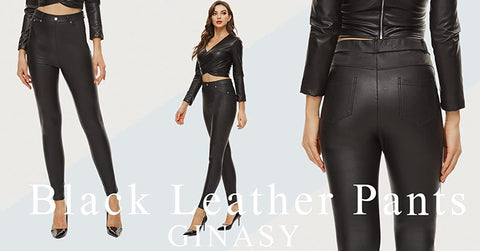 Ginasy Black Faux Leather Pants for Women High Waist Dressy Pleather Leggings
