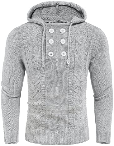 Men's Knitted Hoodies Pullover Casual Long Sleeve Turtleneck Sweaters