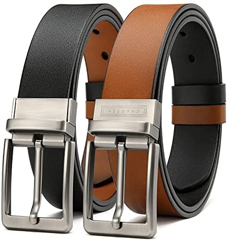 Reversible Belts for Men, CHAOREN Leather Jeans Belt 1 3/8" Black & Brown, Adjustable Trim to Fit