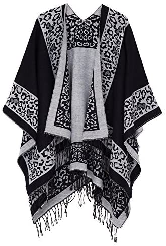 Women's Printed Tassel Open front Poncho Cape Wrap Shawl