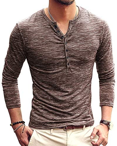 Mens Casual Slim Fit Basic Henley Short/Long Sleeve Fashion T-Shirt