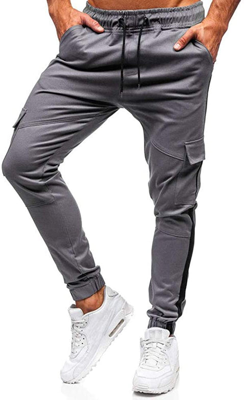 Men's Slim Leg Drawstring Elastic Waistband Pull On Casual Cargo Pants