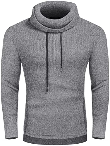 Men's Knitted Cotton Pullover Hoodie Long Sleeve Turtleneck Sweater