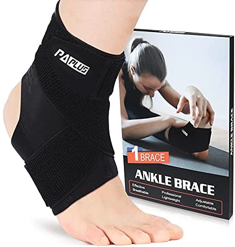 PAPLUS Ankle Brace for Men & Women, Ankle Support Foot Brace with Ankle Wrap, Adjustable Strap for Sprained, Volleyball, Sports, Black, Single, Large