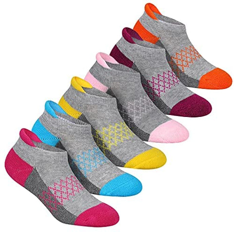Girls Socks 6-Pack Ankle Athletic Socks For Children Cushioned Sole Low Cut Casual Socks For Little Big Kids