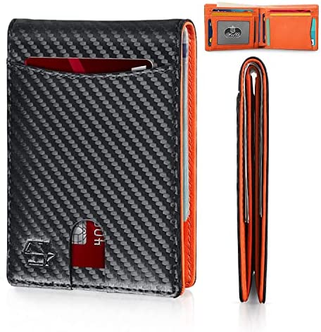 Zitahli Slim RFID Wallet for Men with Bill Pocket, Bifold Mens Wallet Front Pocket Wallet Leather Minimalist Credit Card Holder for Men with Gift Box and ID Window