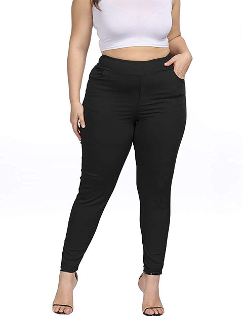 Women Plus Size Skinny Pants Stretch Slim Fit Pull-on High Waist Pants with Pockets