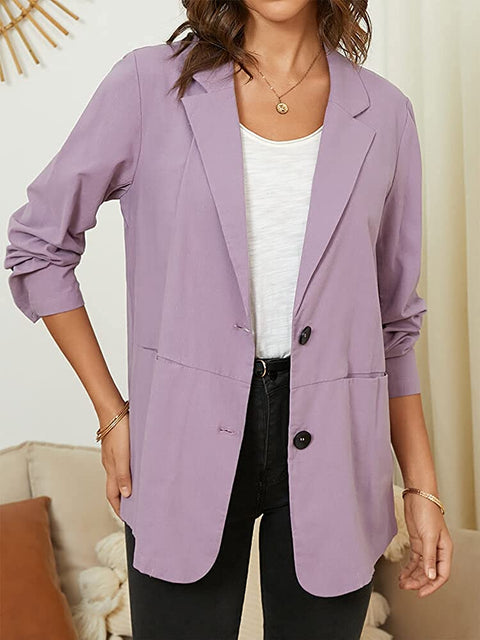 Aoysky Womens Long Sleeve Two Button Casual Blazer Open Front Lapel Pocket Blazer Jackets