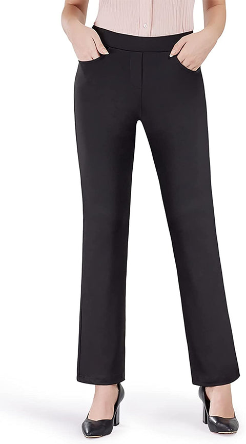 Dress Pants for Women Straight Leg Stretch Work Pants Pull-on Yoga Pants with Pockets