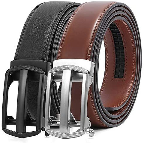 Men's Ratchet Belt for Dress 2Pack Slid Leather Belt with Automatic Click Buckle