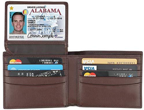 RFID Blocking Cowhide Leather Bifold Wallet for Men with 2 ID Windows