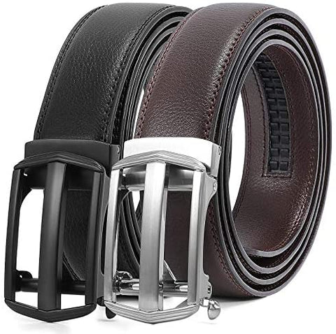 Men's Ratchet Belt for Dress 2Pack Slid Leather Belt with Automatic Click Buckle