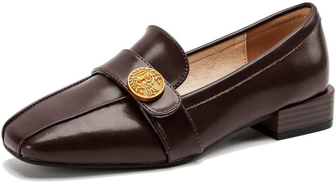KANGFEINI Suitable for Casual Walking Women's Cute Medallion Square-Headed Shoes Le Fu Flat Bottom Comfortable Japanese Work Shoes