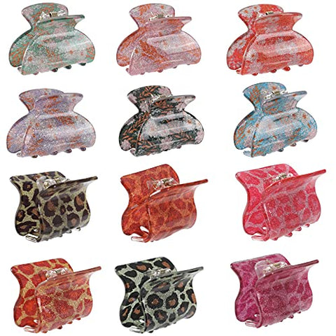 Claw Hair Clips No-slip Grip - 12PCS Mini Size Jaw Hair Clips for Women Girls Thick Hair Claw Clips Clamps Hair Barrette Jaw Clamp (Sequins)
