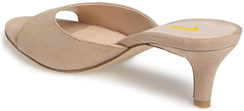 Women Comfort Low Heel Mules Peep Toe Suede Sandals Slip On Dress Pump Shoe 6CM Beige Size 9