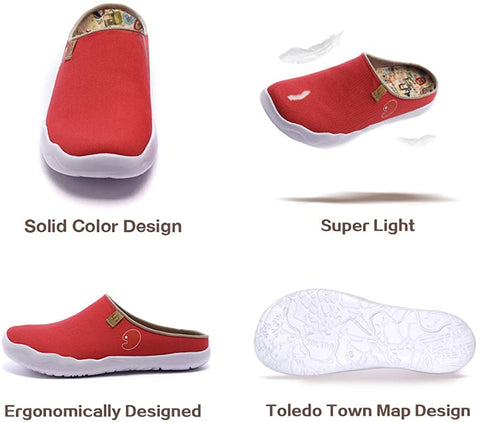 UIN Women's Men's Flats Slippers Fashion Canvas Comfort Wide Toe Casual Household Slip On Summer Travel Shoes Unisex Red