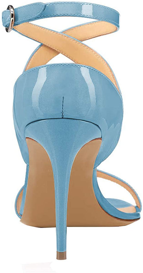 FSJ Women Open Toe Cross Buckle Ankle Straps Sandals Slingback Stiletto High Heel Pumps Casual Sexy Party Shoes Size 4-15 US