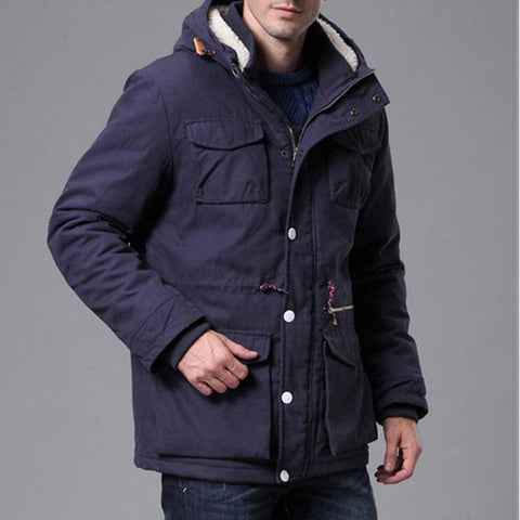 Men's Fleeced Thickened Hooded Insulated Parka Down Jacket