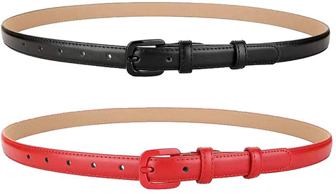 Womens Leather Belt Skinny Belts for Jeans Pants 2pcs pack