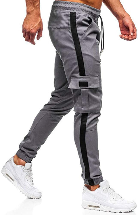 Men's Slim Leg Drawstring Elastic Waistband Pull On Casual Cargo Pants