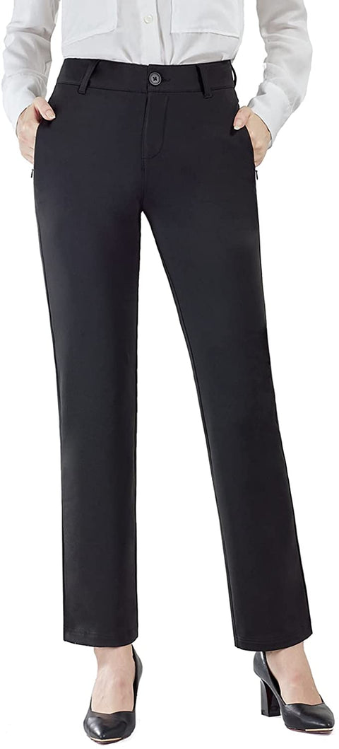 Womens Dress Pants Straight Leg Stretch Work Pants Casual Yoga Pants with Zipper Pockets