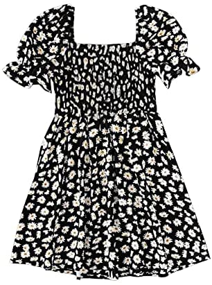 GAMISOTE Girls Floral Dress Puff Sleeve Flowy Smocked A Line Ruffle Summer Sundress