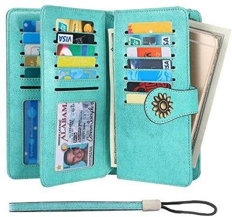 Lavemi Womens Large Capacity RFID Blocking Leather Wristlet Clutch Wallets Card Holder