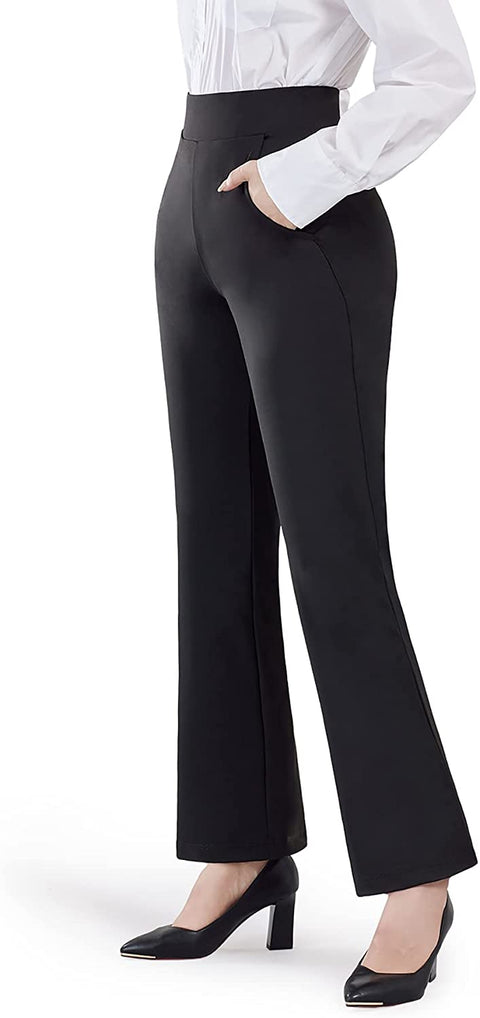 Yoga Dress Pants for Women Bootcut Stretch Work Pants Pull-on Bootleg Pants with Pockets