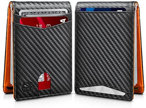 Zitahli RFID Wallet for Men, 14 Cards Slim Mens Wallet with Money Clip Front Pocket Wallet Bifold Leather Minimalist Credit Card Holder for Men with Gift Box and ID Window