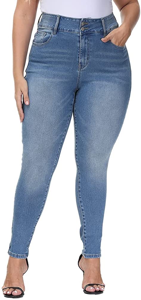 Plus Size Jeans Women Skinny High Waist Stretch Ripped Distressed Jeans Capris for Business Casual Work