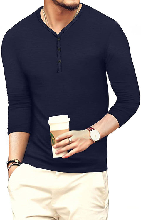 Mens Casual Slim Fit Basic  Short/Long Sleeve Cotton T-Shirt