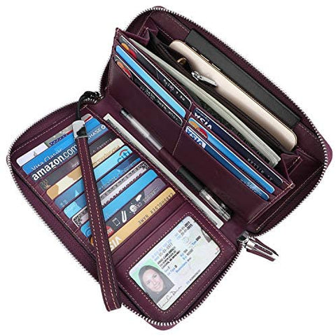 Lavemi Women's RFID Blocking Leather Zip Around Wallet Large Phone Holder Clutch Travel Purse Wristlet